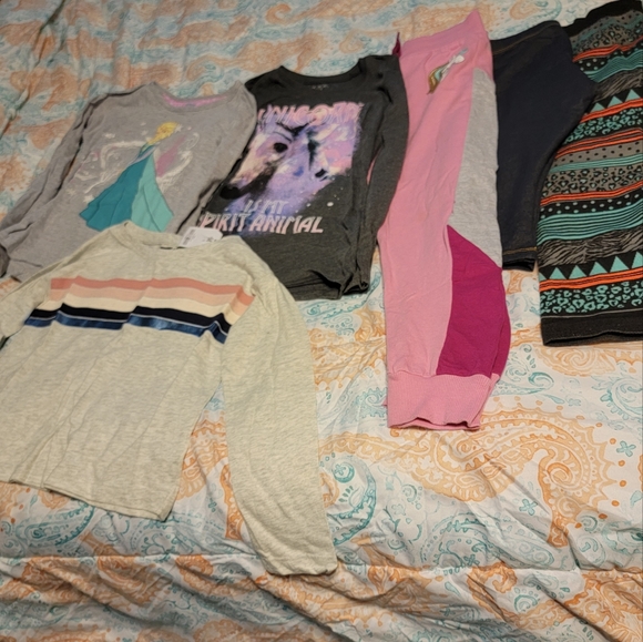 Size 7/8 Girls Long Sleeved Shirts & Pants Bundle (3 & 3) - Picture 1 of 4